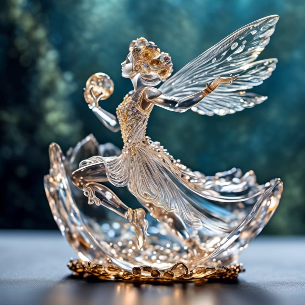 Graceful Crystal Fairy Figurine Dancing: Hyperreal Art