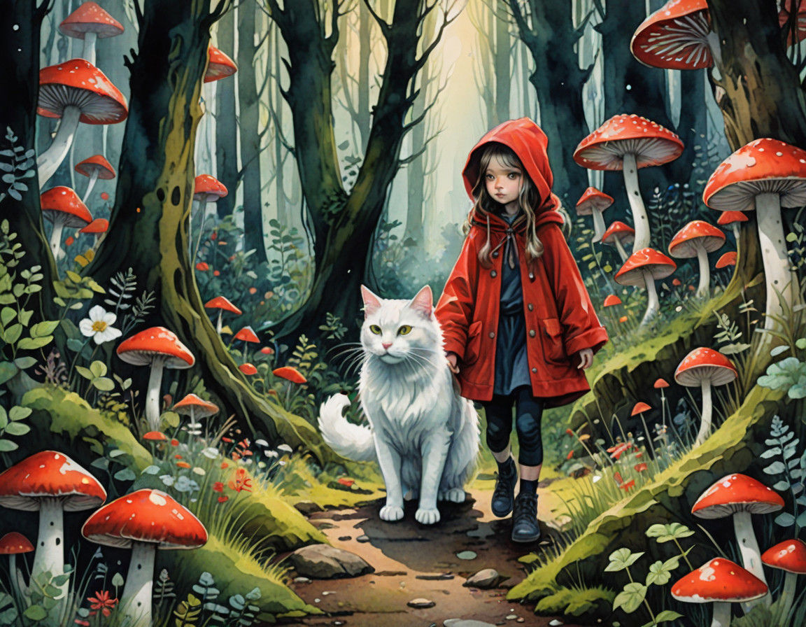 Lush Mushroom Forest Enchantress in Red Velvet Hoodie