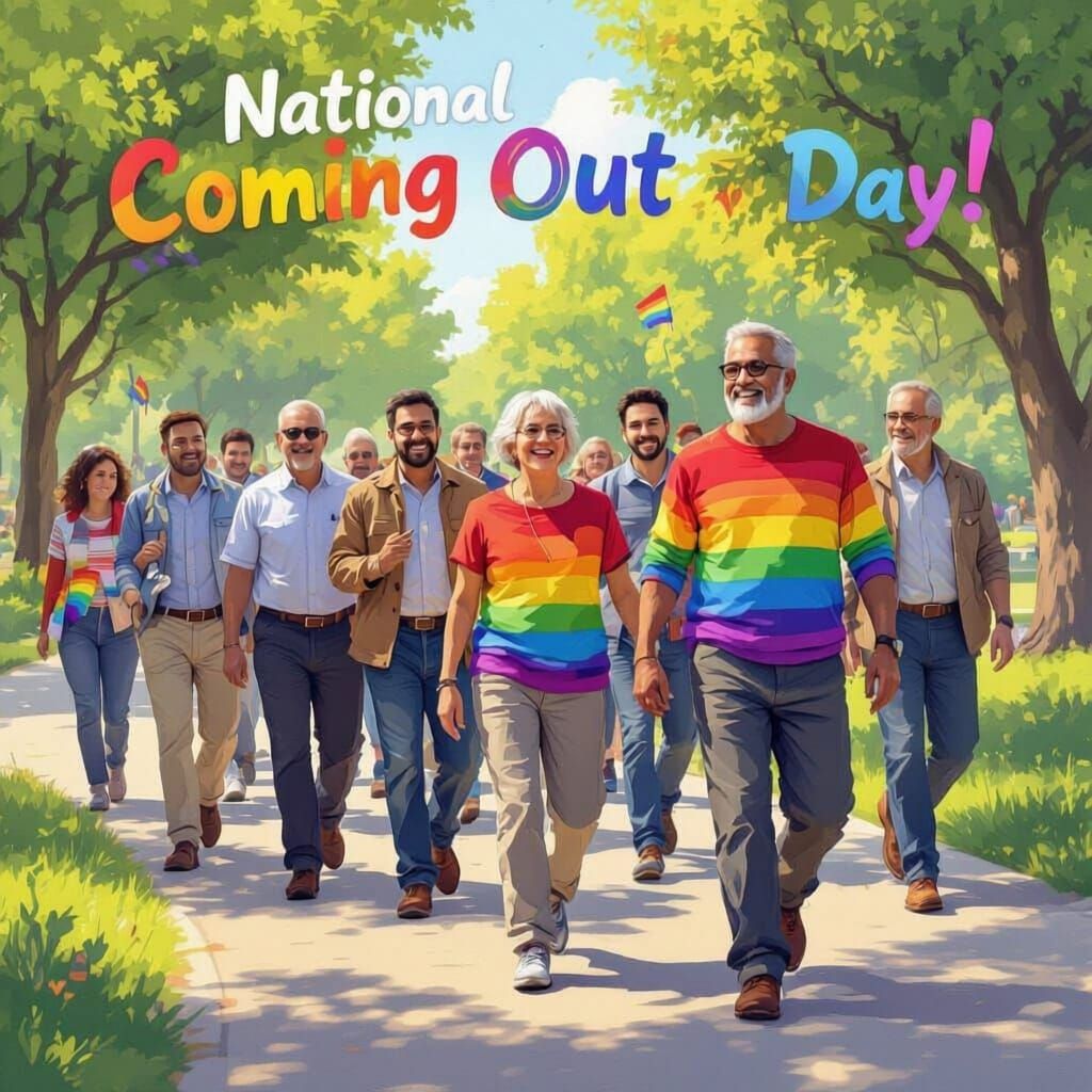 Joyful National Coming Out Day Celebration with Diverse Walk...