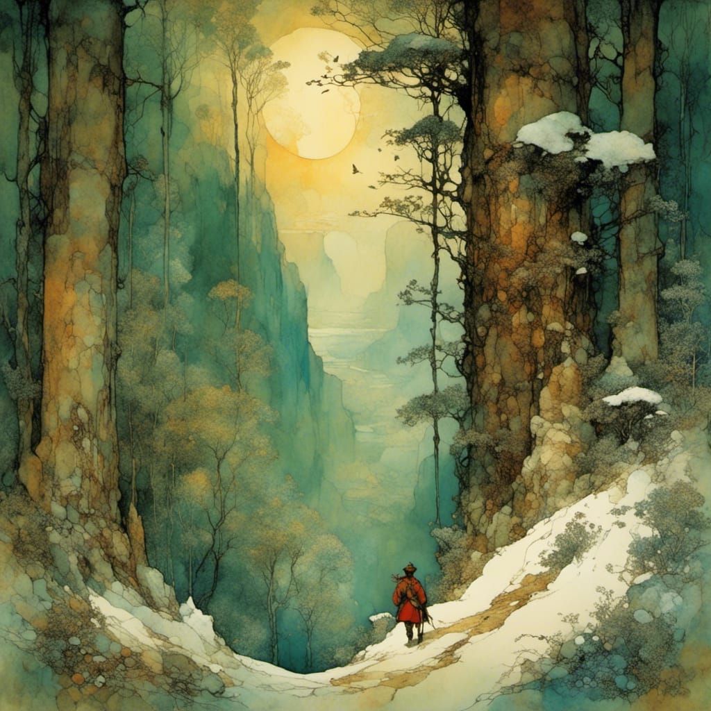 Surreal Freedom in Lush Forest: Impasto Painting