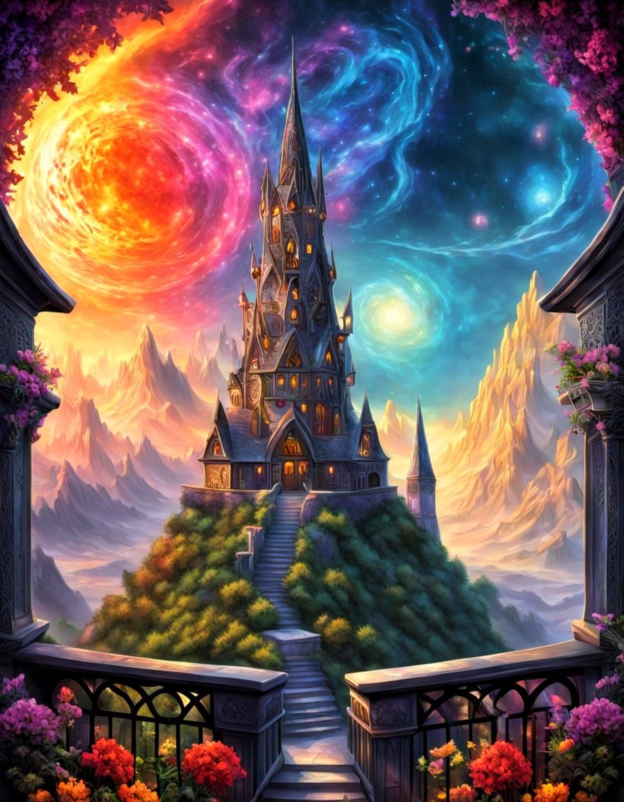 Cosmic Mannerist Suspense Wizard overlord,tower, balcony, fa...