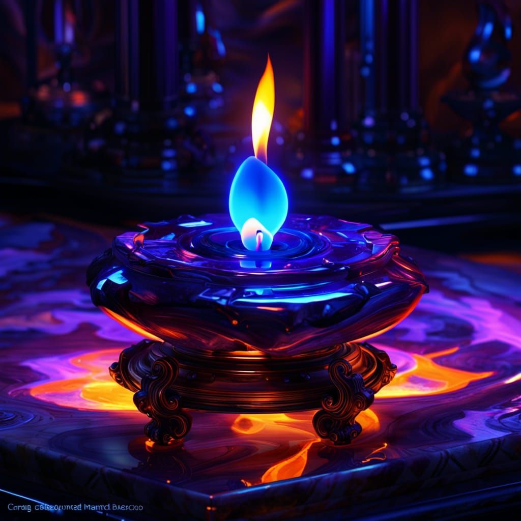 Ultraviolet Flame on Marble Stand, Photorealistic Style