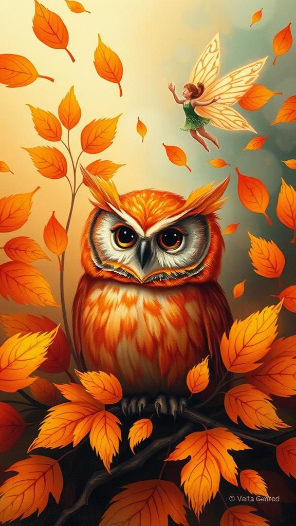 Autumn Owl Dreamscape: Surreal Fairy Tale Art