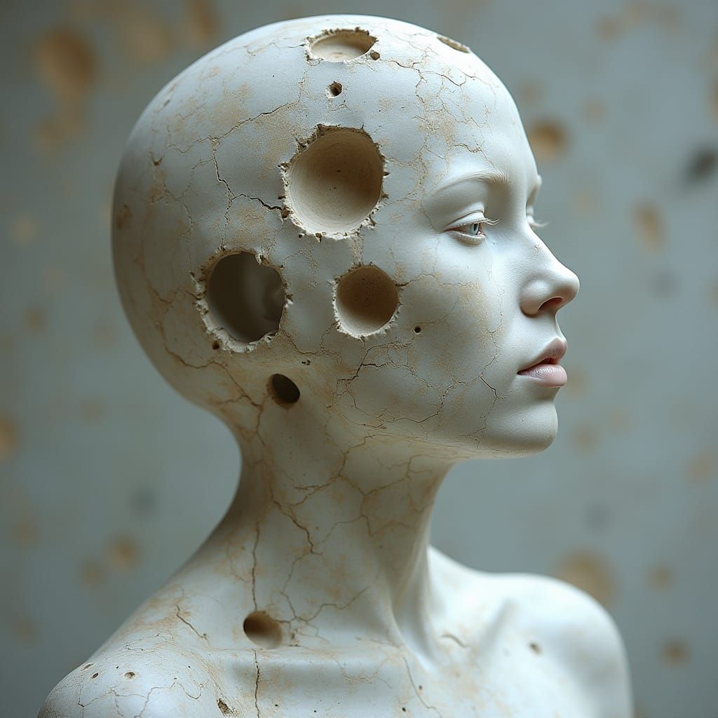 Woman Emerges from Dystopian Sculpture