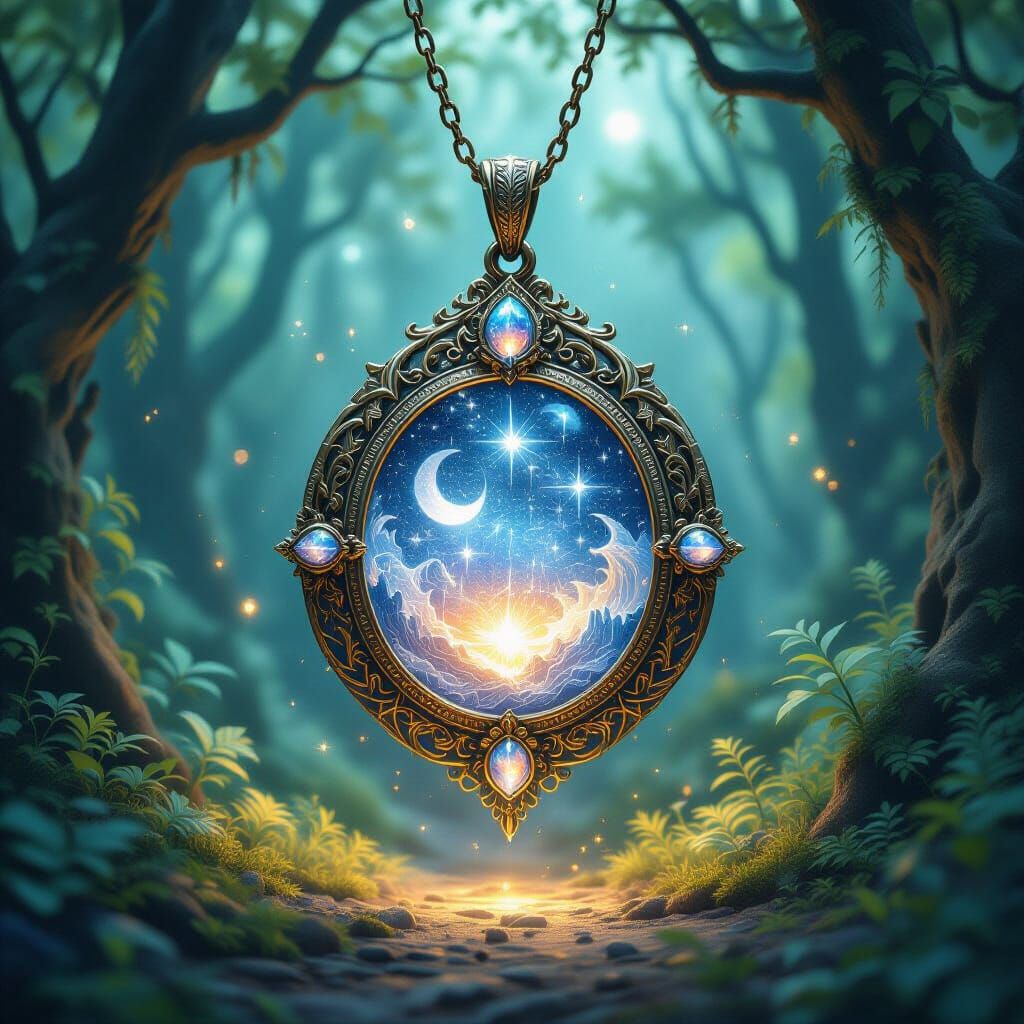 Celestial Amulet of Stardust and Moonstone