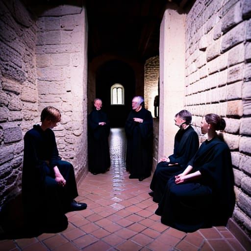 European Ritual Ceremony in Dimly Lit Castle
