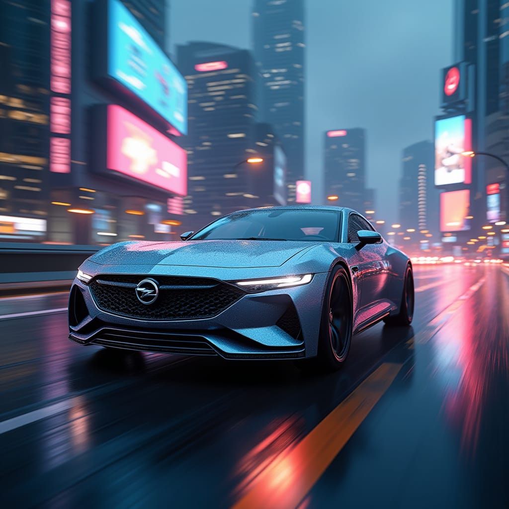 Sleek Futuristic Opel Insignia Speeds Down Neon-Lit Highway