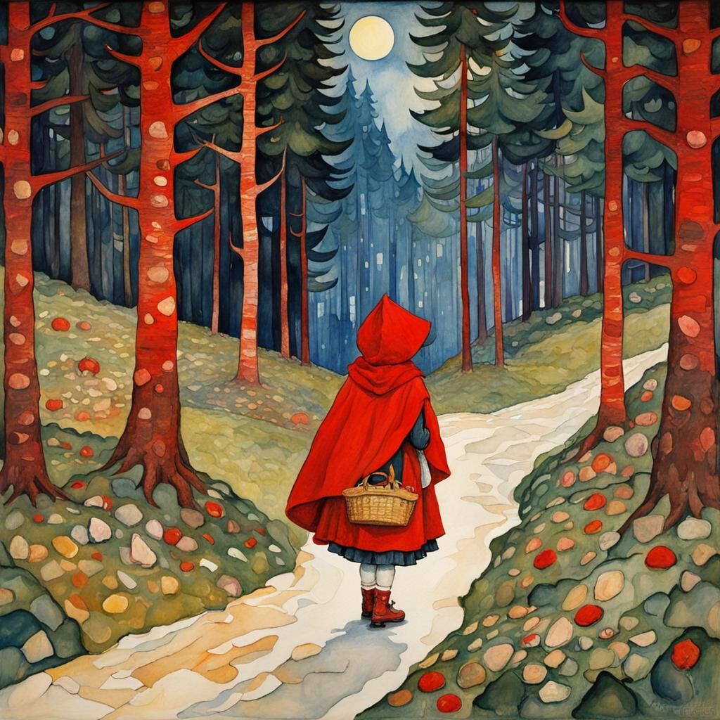Little Red Riding Hood: Gouache Impressionist Masterpiece