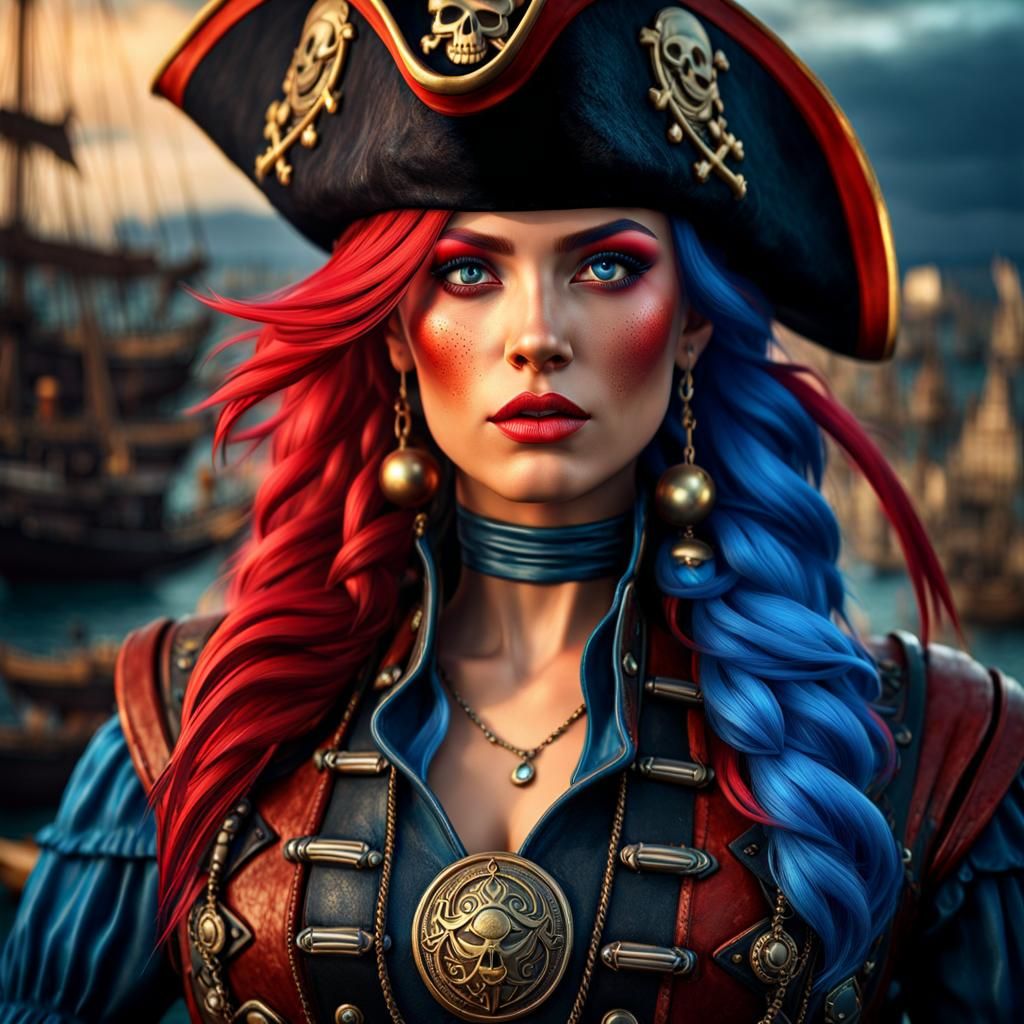 Beautiful Pirate Posing: Hyperdetailed Professional Portrait