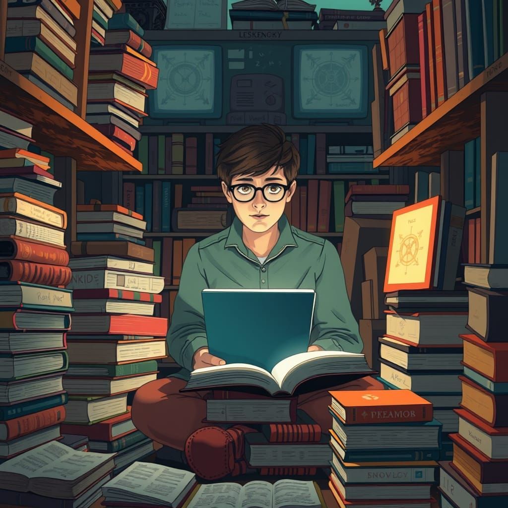 Immersed in Knowledge: A Retrofuturistic Scene