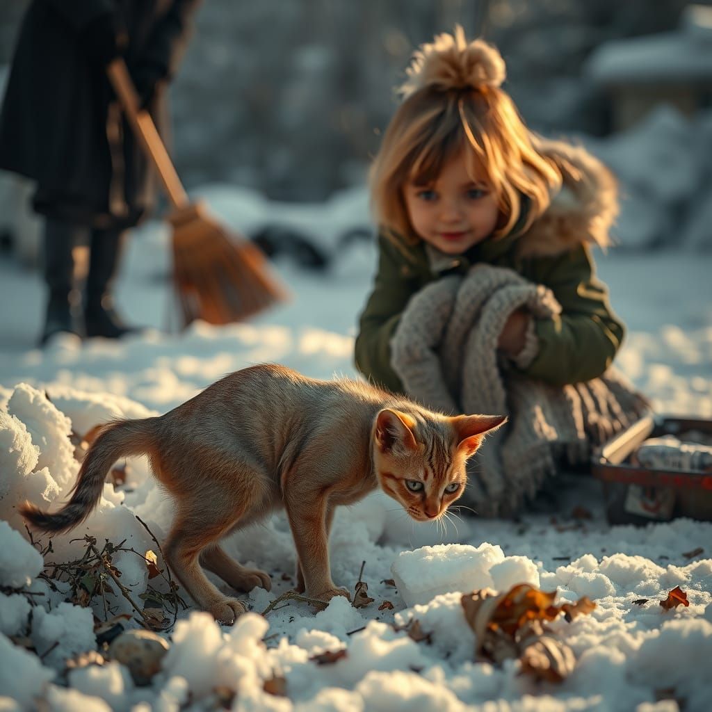 A Desperate Cat and a Gentle Girl: A Heartwarming Contrast