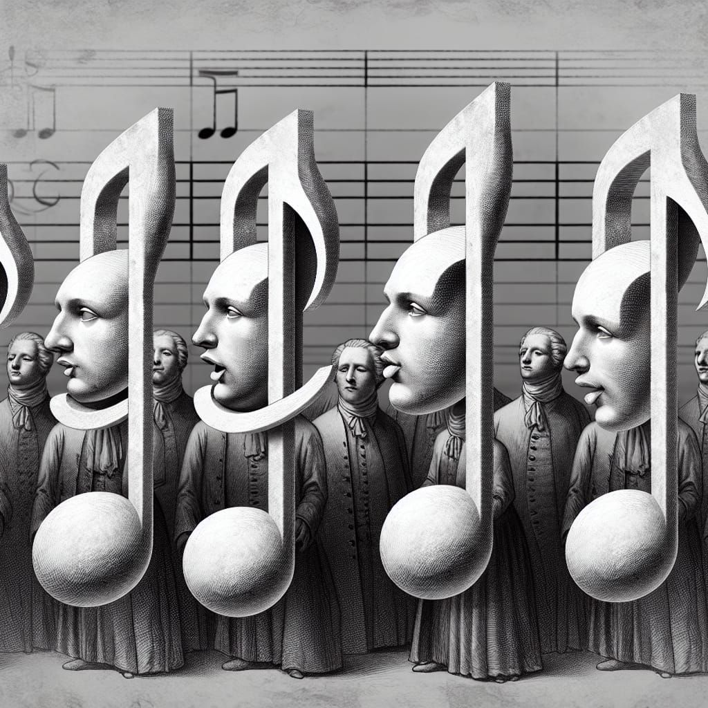 Grisaille Chorus Line of Musical Notes