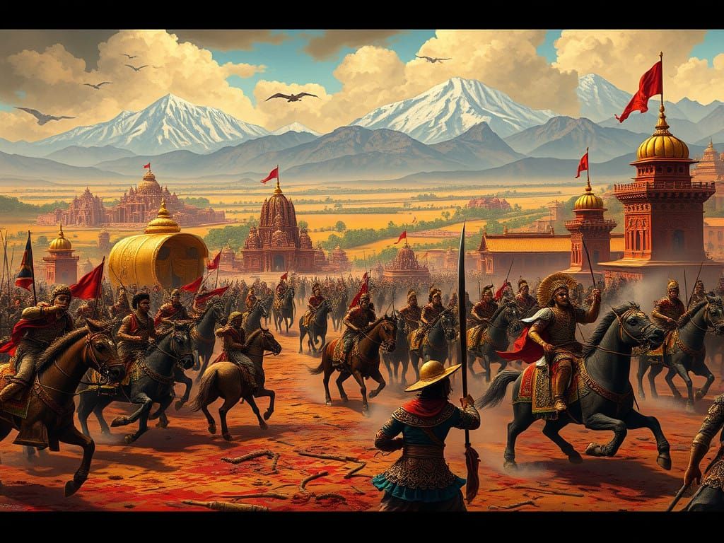 Ancient Indian Warriors Engage in Epic Battle on Kurukshetra...