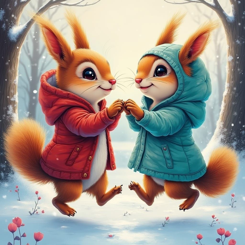 Whimsical Woodland Squirrel Encounter in Frosty Wonderland