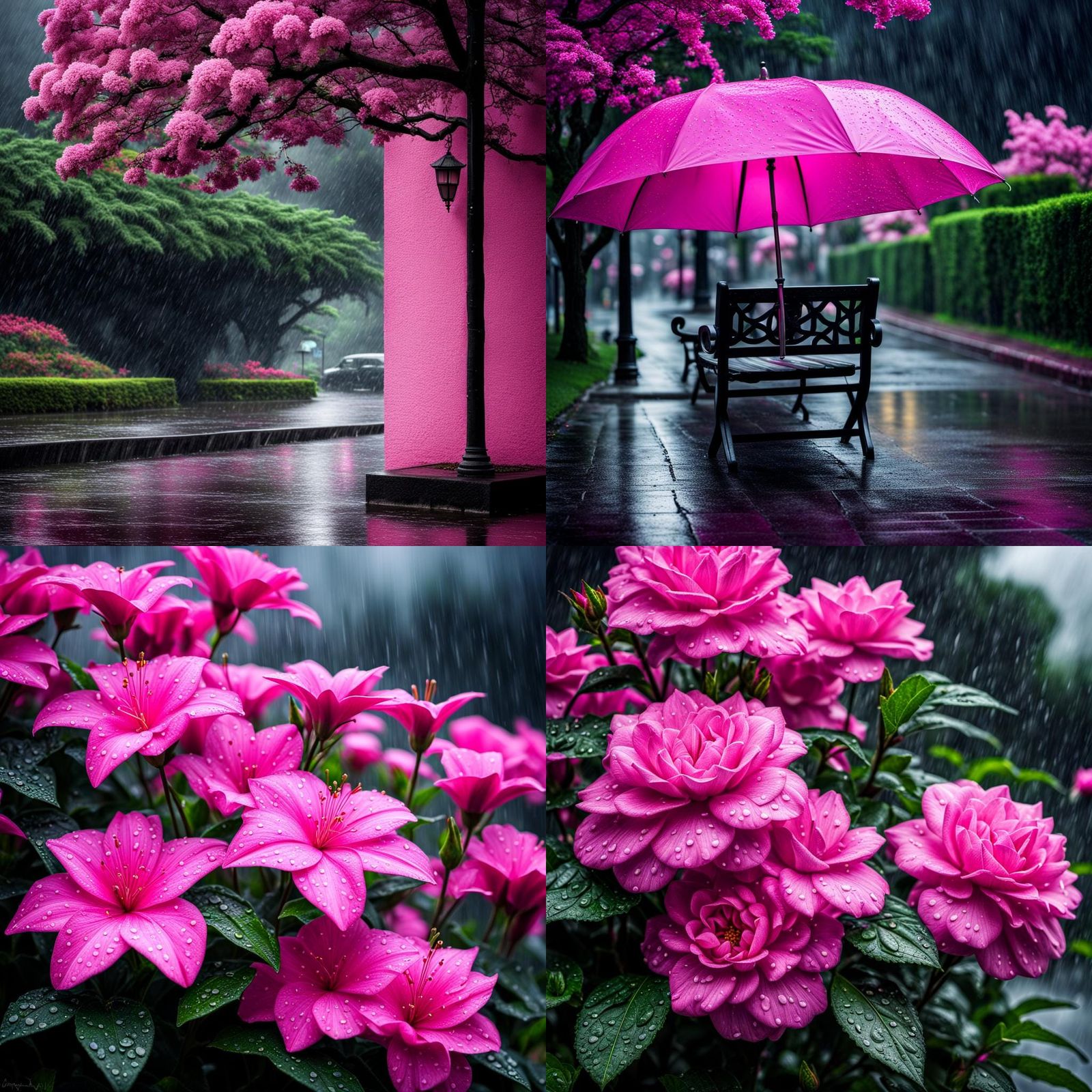 Hyperrealistic Pink Dreams on a Rainy Day
