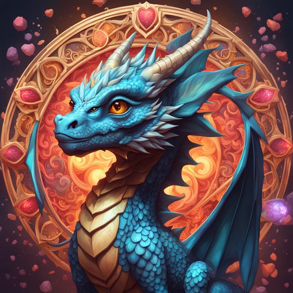 Baby Dragon Love Mandala: Hyperdetailed Splash Art