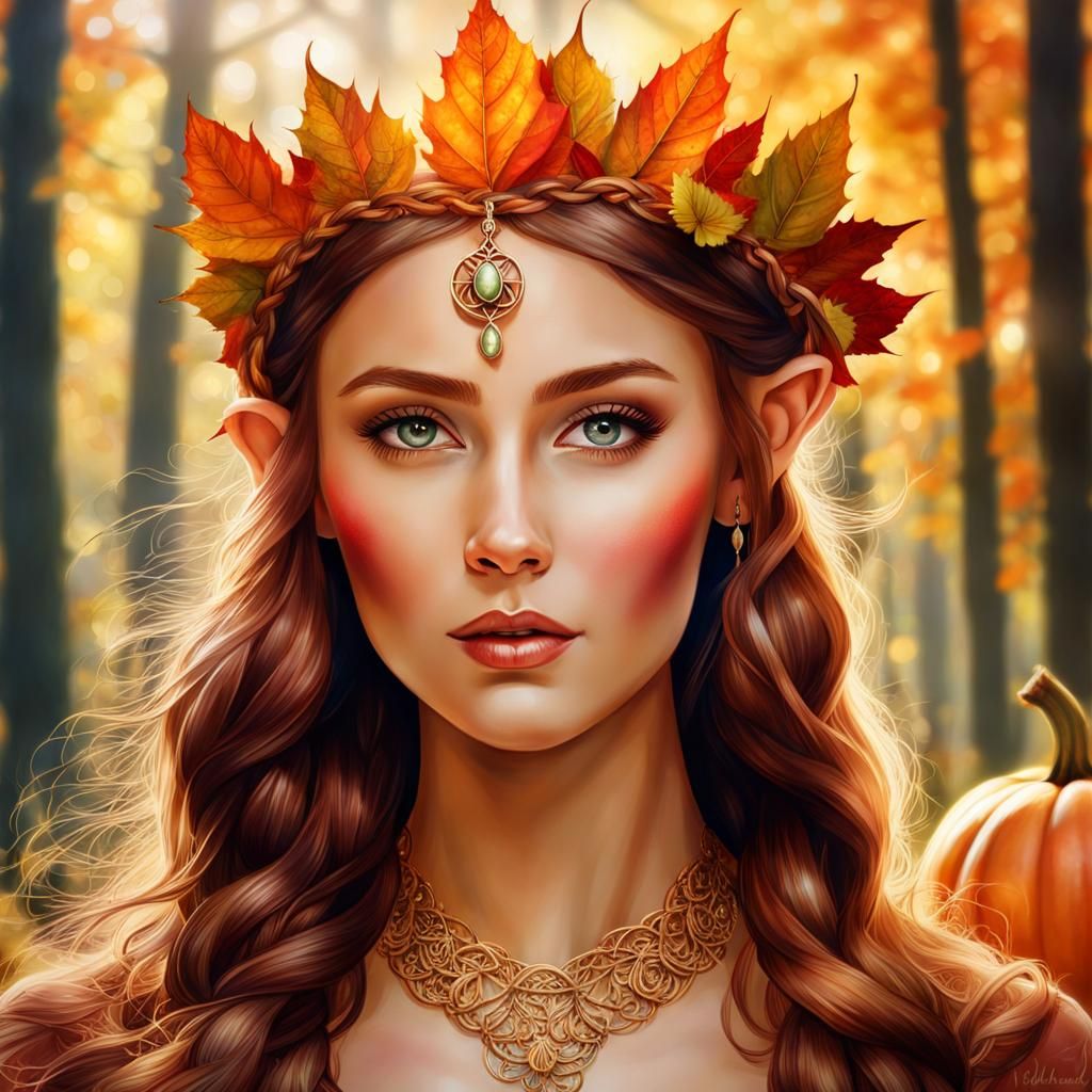 Autumn Elf Portrait in Watercolor Style
