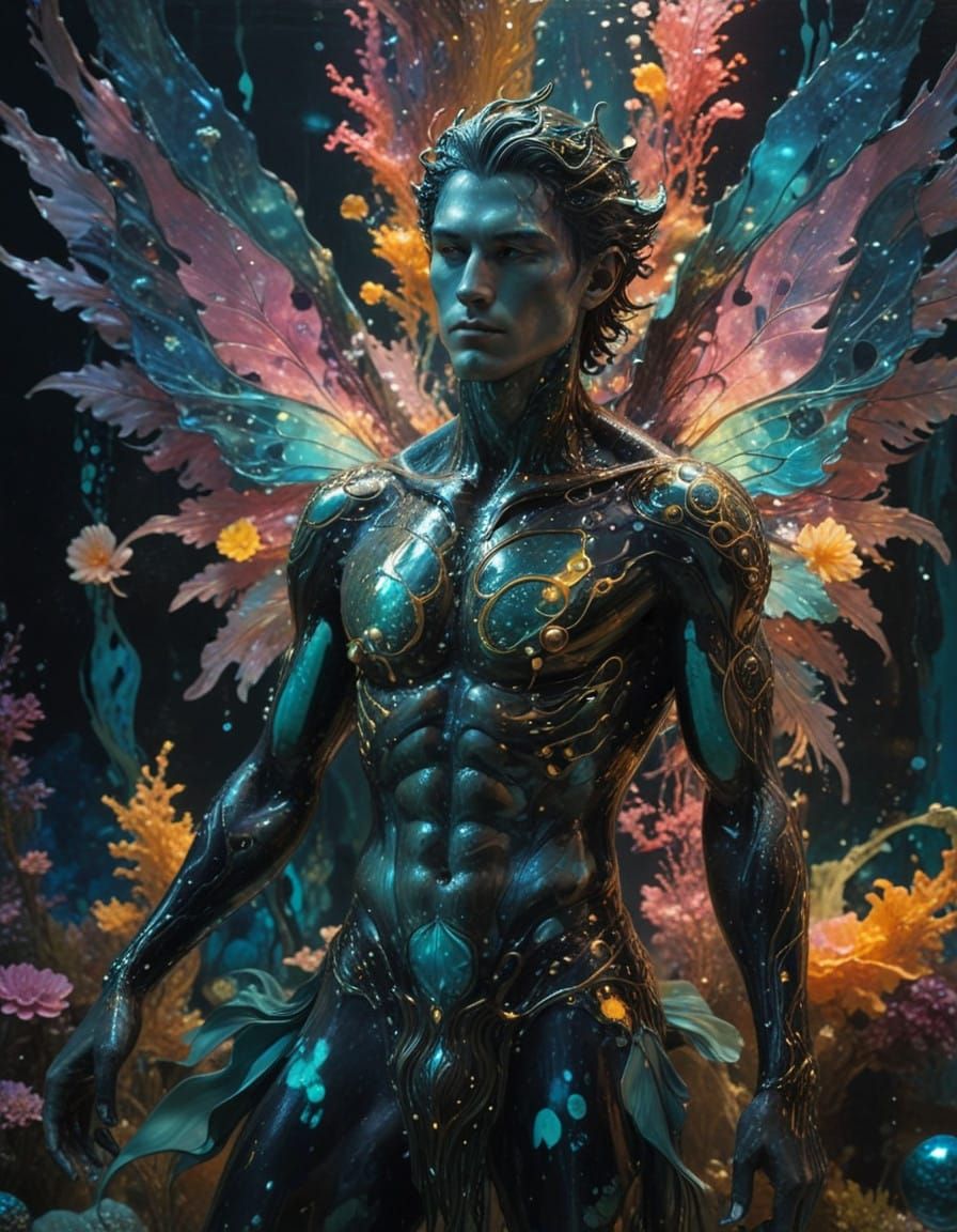 Ethereal Cyborg Merman in Art Nouveau Style