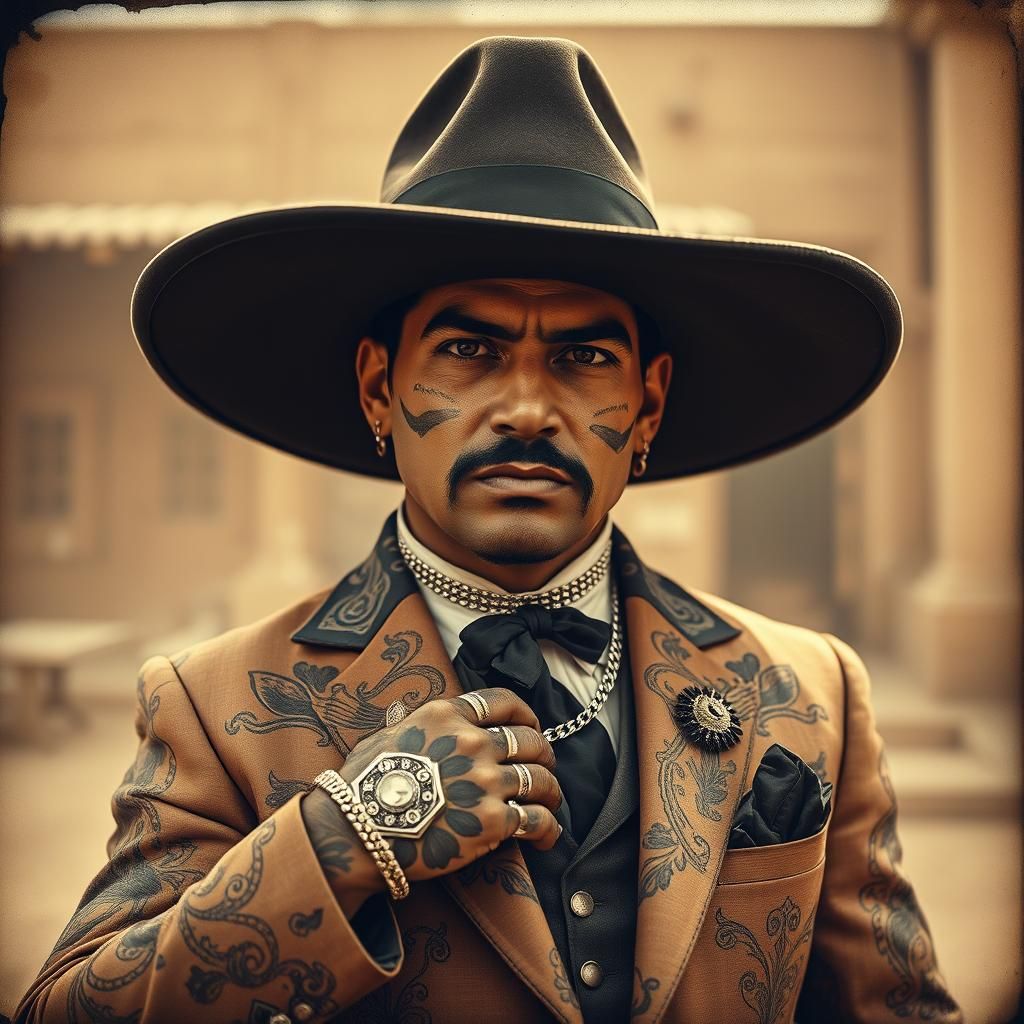 Latino Gangster in Sepia-Toned Vintage Photograph