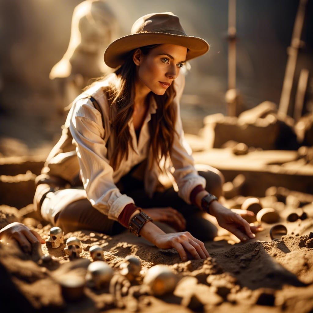 Archaeologist Unearths Ancient Treasures in Hyperreal Style