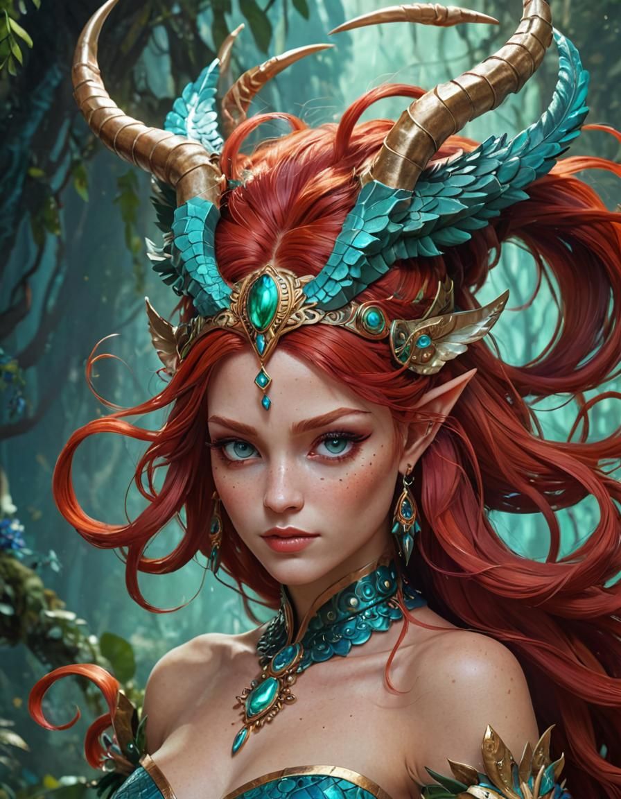 Mythical Woman with Scales and Red Hair