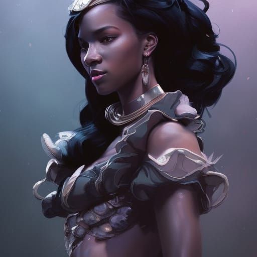 Hyperdetailed Portrait of a Black Queen in Art Nouveau Style