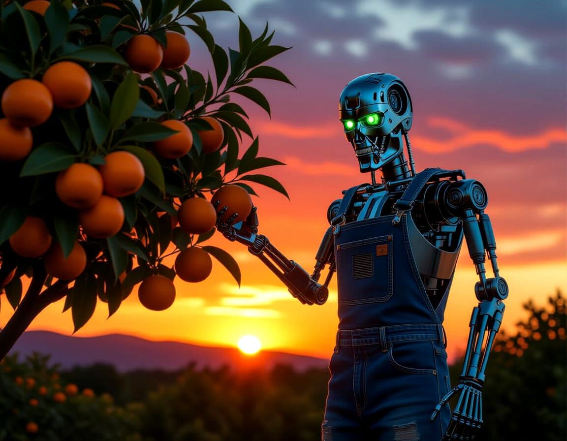 T-800 Harvests Orange Under Dramatic Sunset