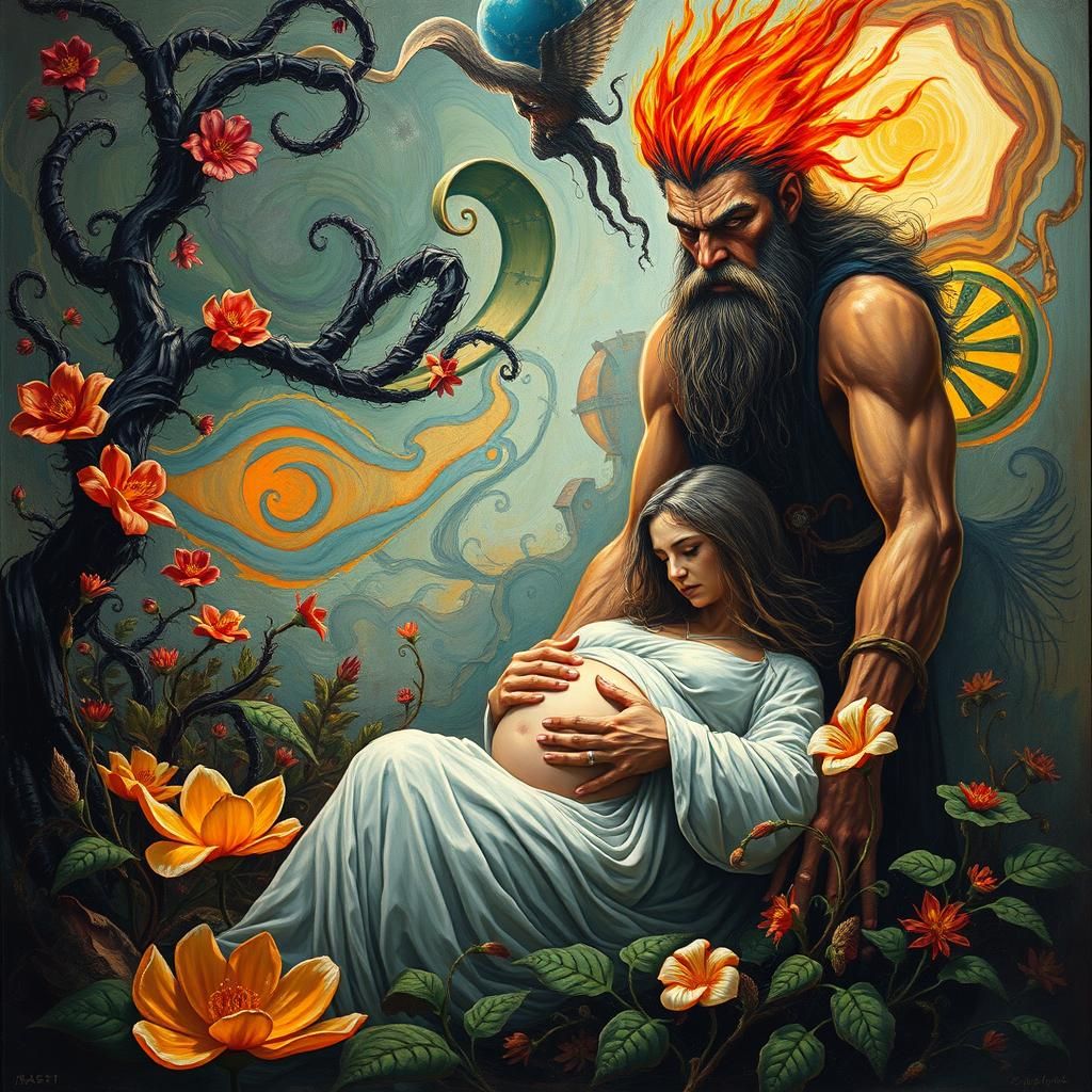 Wrathful God Watches Eve in Surreal Eden