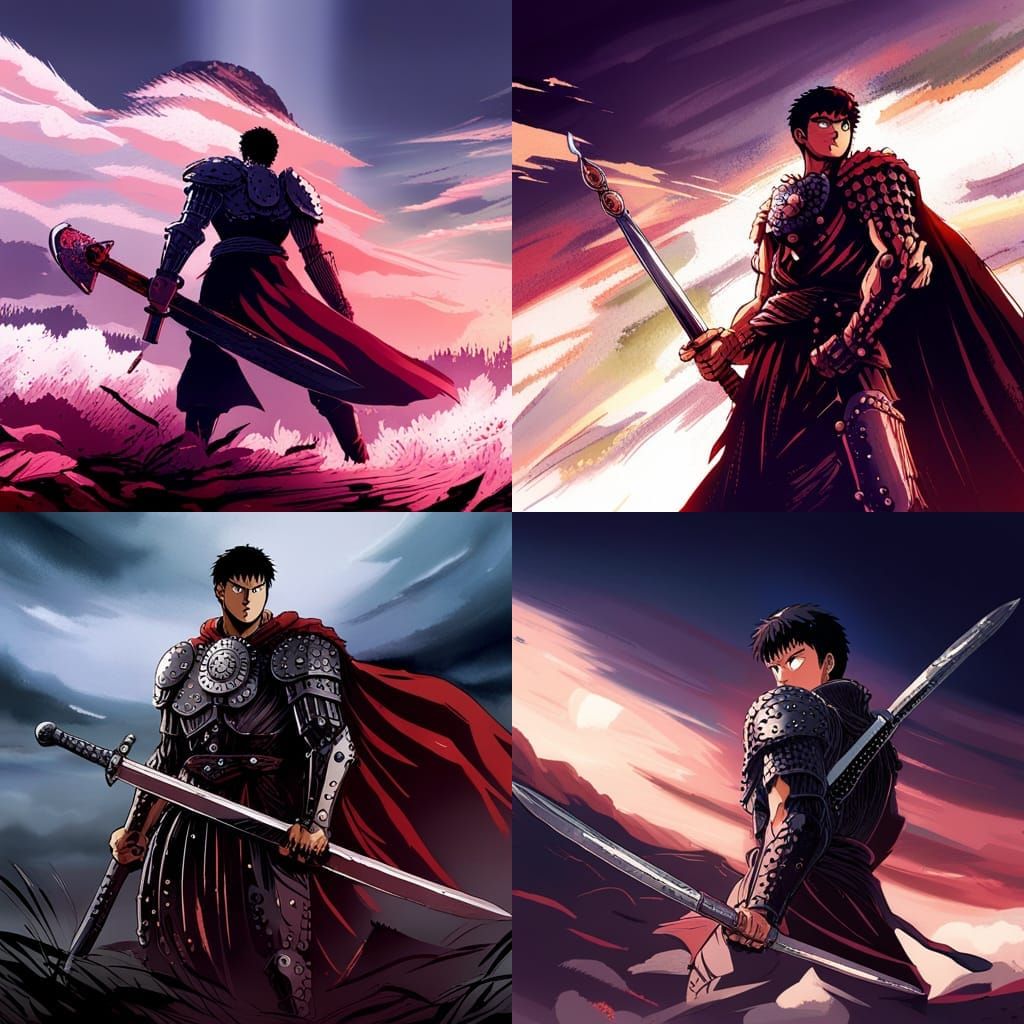 Berserk Guts with Broadsword in 90s Anime Style