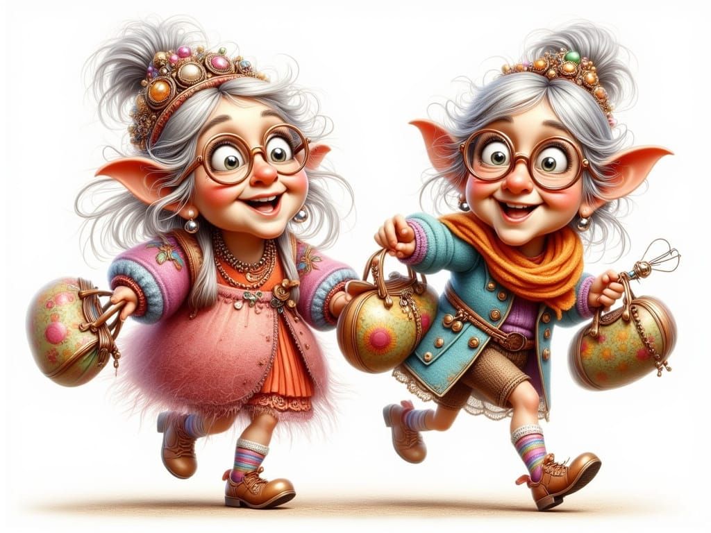 Eccentric Elderly Grandmas in Whimsical Watercolor