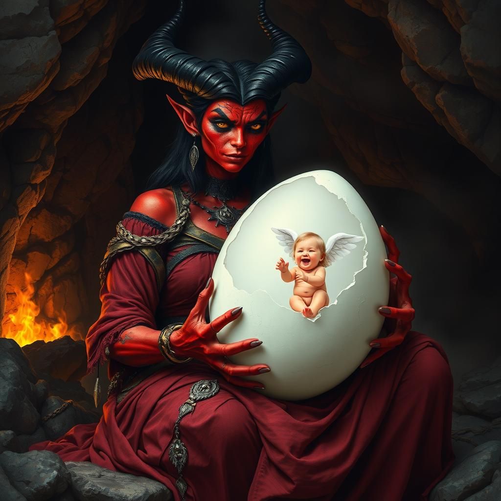 Demon Mother and Angel Baby in Magic the Gathering Style