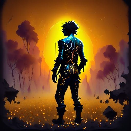 Zeb Powell Gazes at Golden Horizon in Desolate Landscape