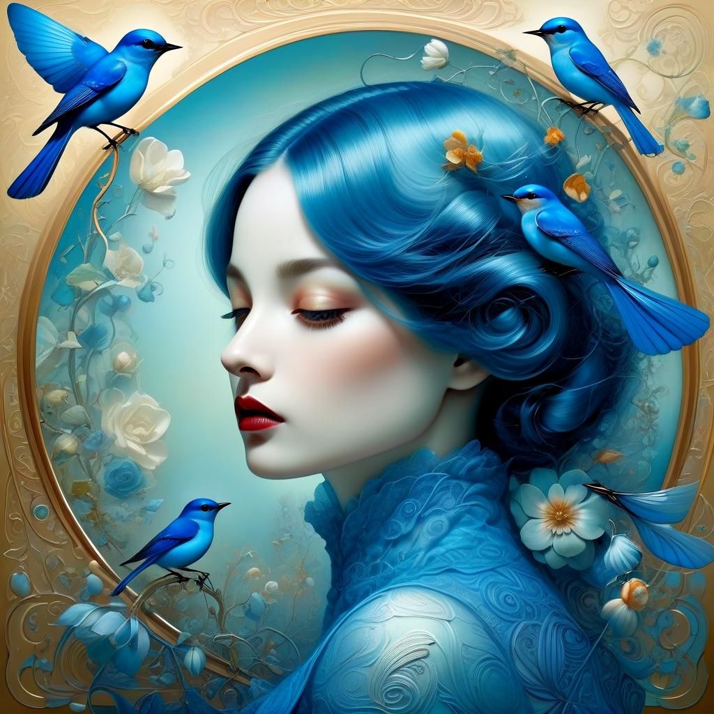 Fantasy Landscape Gouache Painting in Art Deco Style