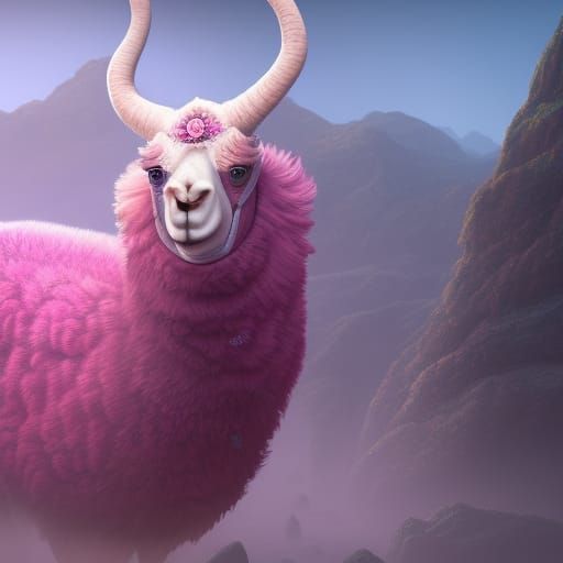 Fantastical Pink Llama Concept Art