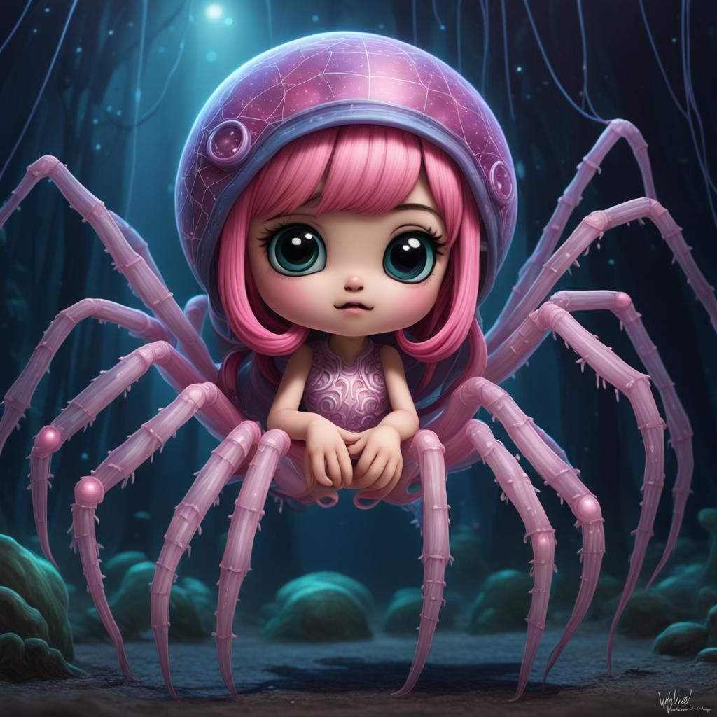 Chibi Jellyfish-Spider Hybrid in Fantasy Matte Painting