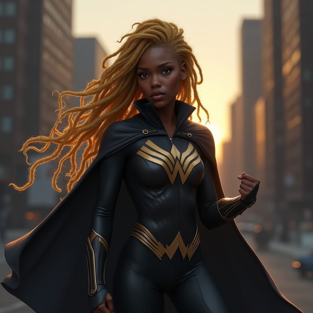 Hyper Realistic Wonder Woman with Blonde Locs and Cape