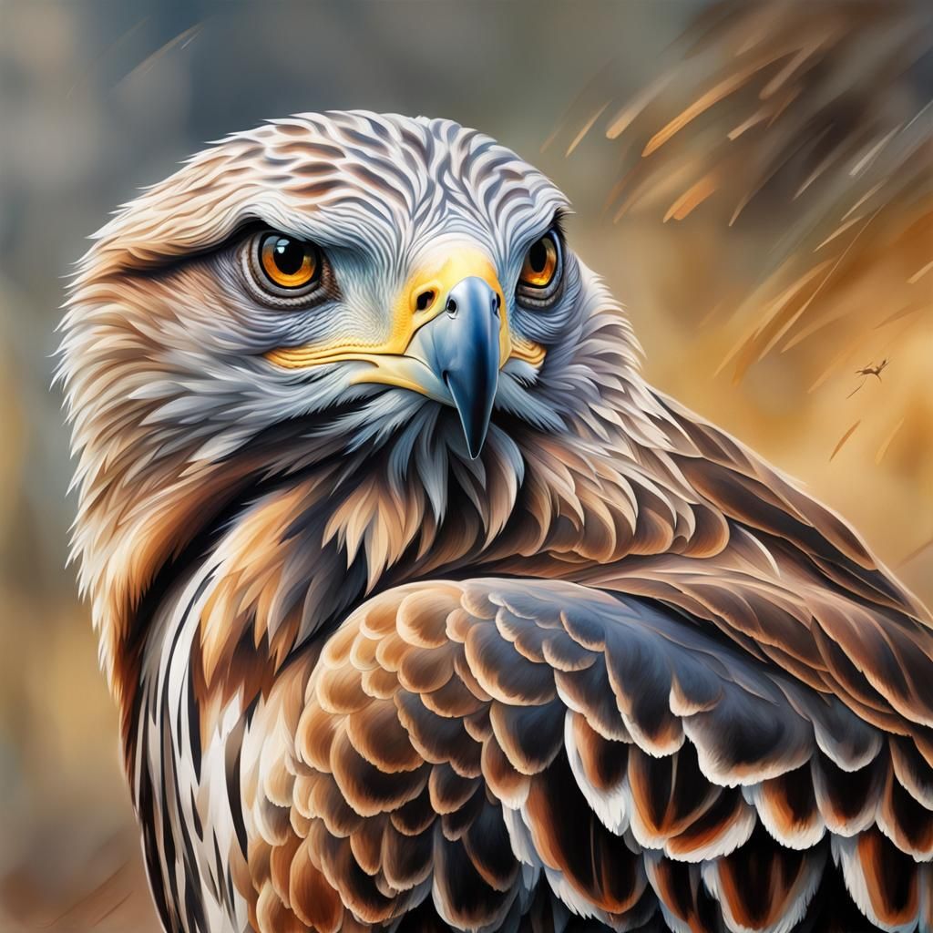 Hyperrealistic Buzzard Portrait with Detailed Brushwork