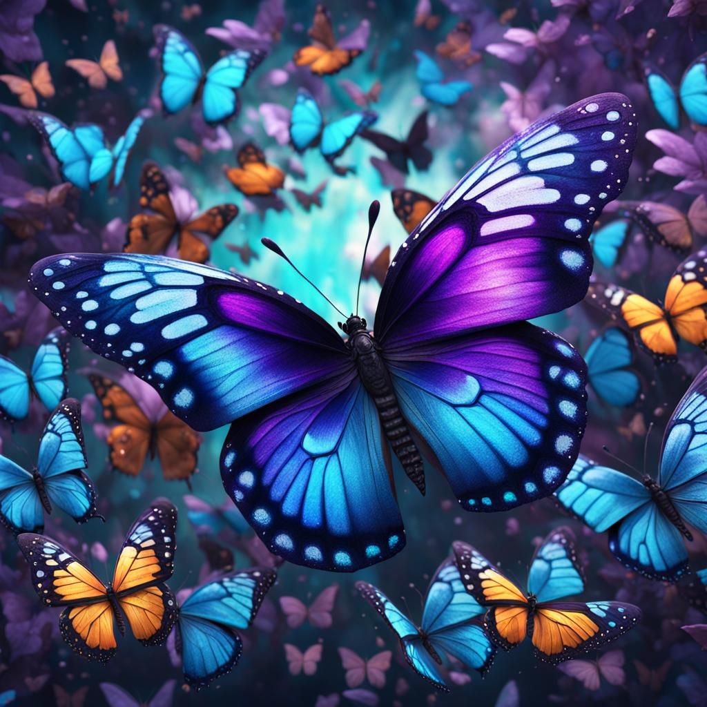 Colorful Butterflies in Detailed Matte Painting Style