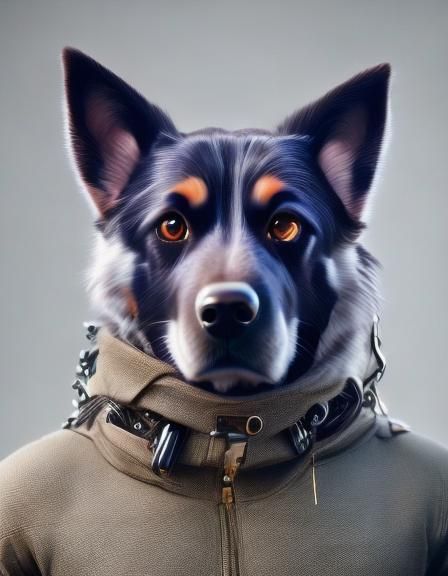 Sci-Fi Cyborg Dog Portrait in Pastel Colors