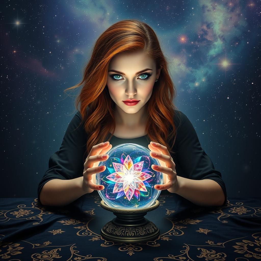 Mystical Fortune Teller Gazing into Crystal Ball