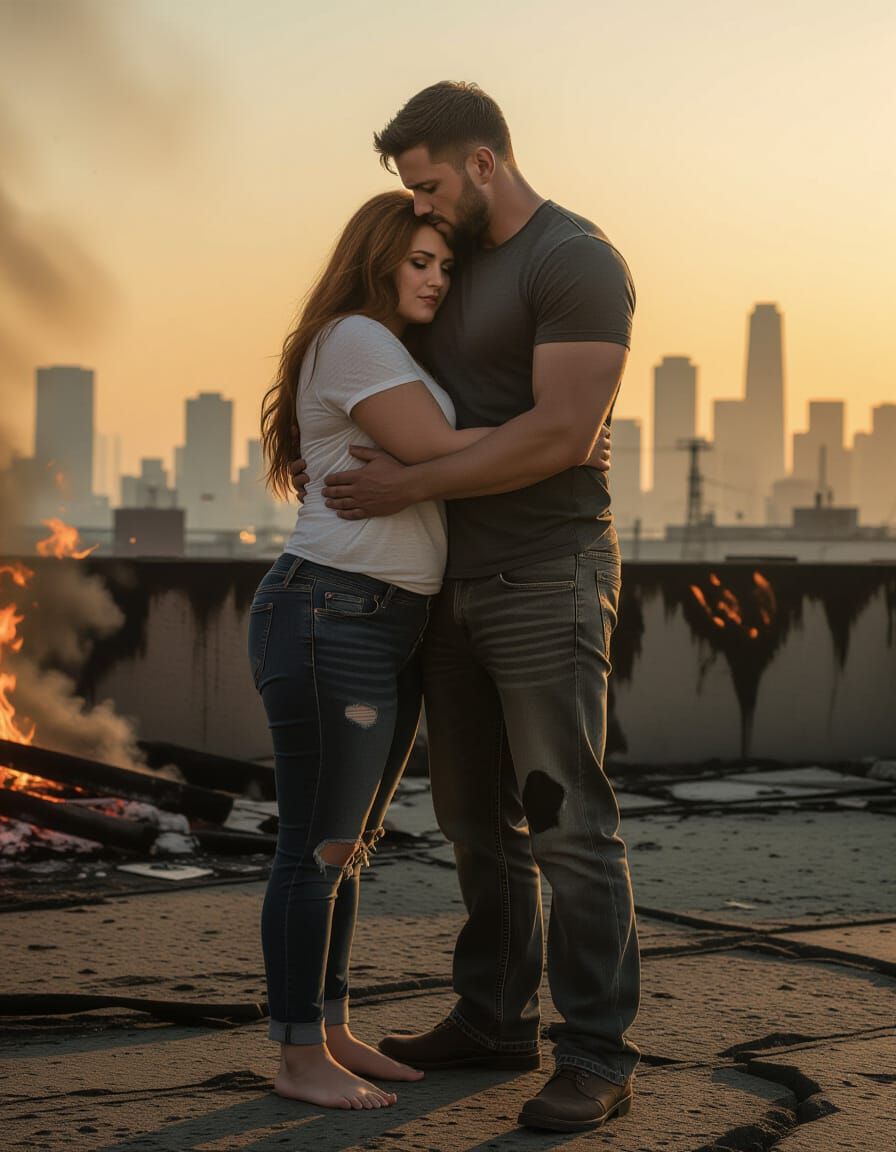 Apocalyptic Embrace: A Post-Apocalyptic Fantasy Scene