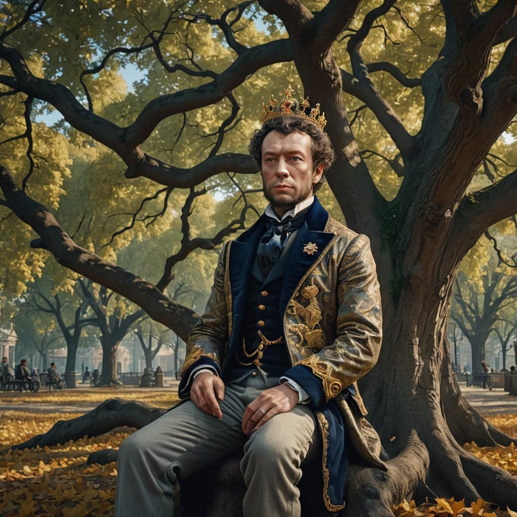 Pushkin in Royal Crown, Detailed Matte Painting