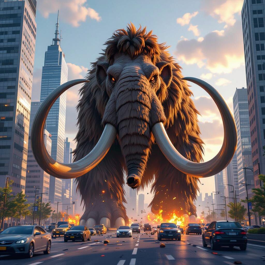 Woolly Mammoth Rampage in Anime Metropolis
