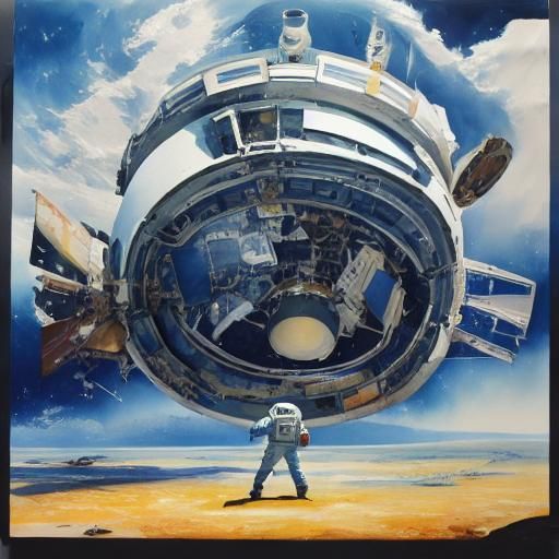 Astronaut and Blue Planet in Watercolor Style