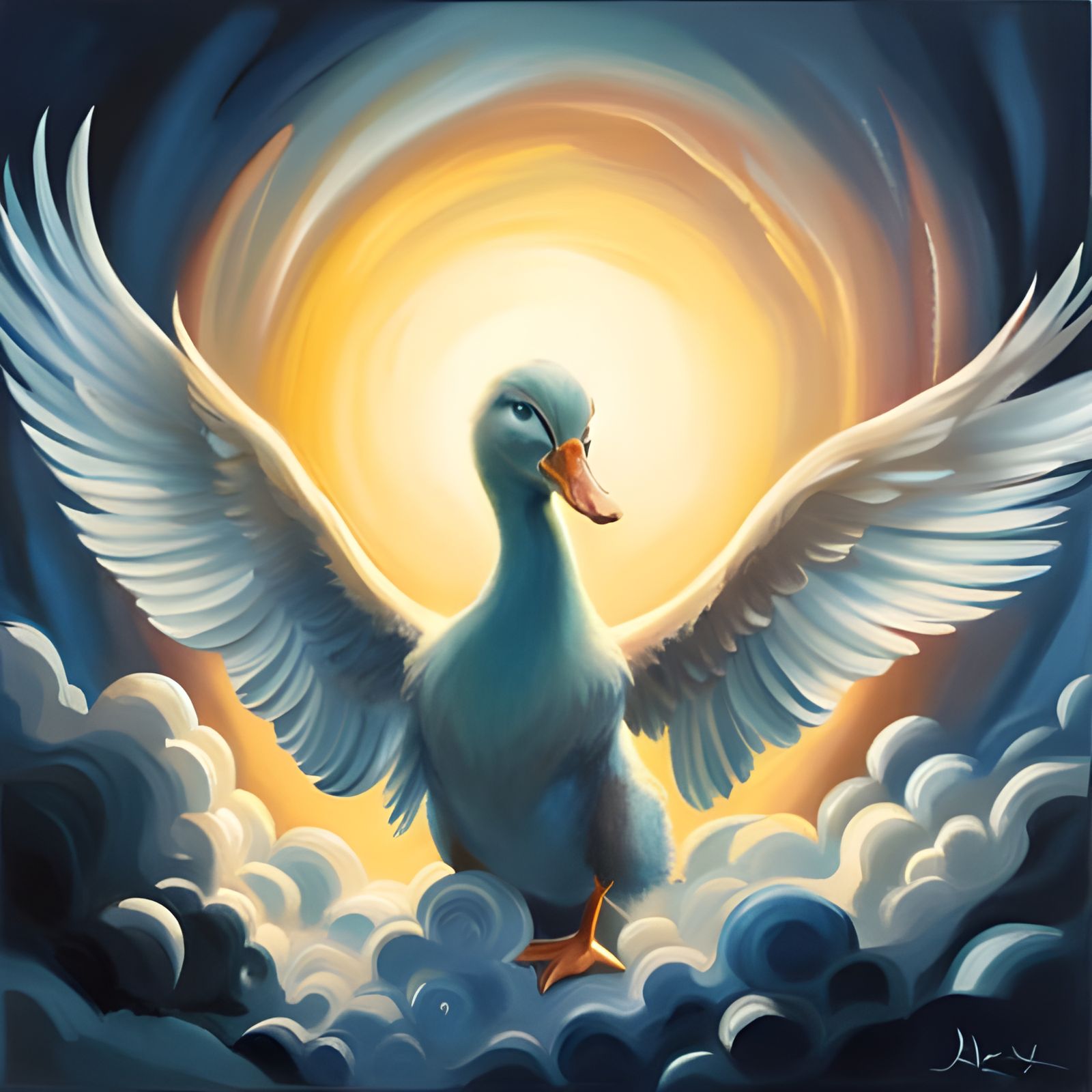Angelic Duck in Oil Painting Style