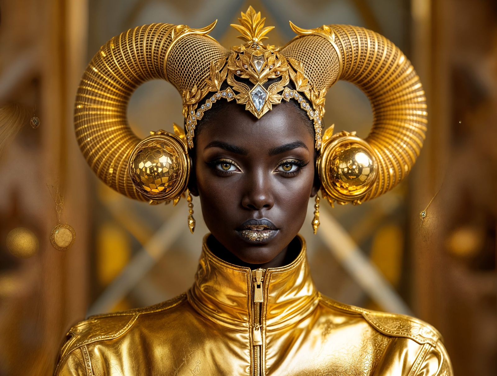 Futuristic African Princess in Golden Splendor