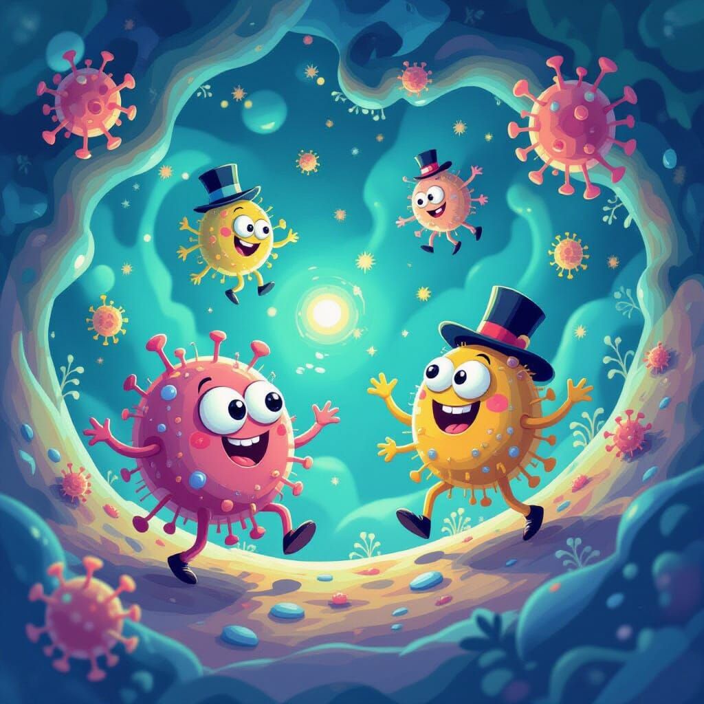 Whimsical Cartoony Microbes in Vibrant Style