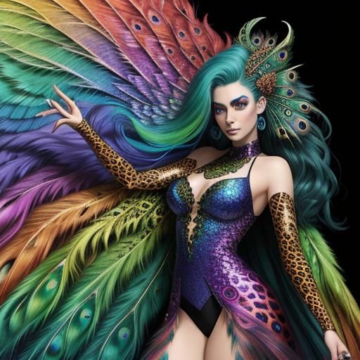 Woman with Rainbow Dragon Scales, Greg Rutkowski Style