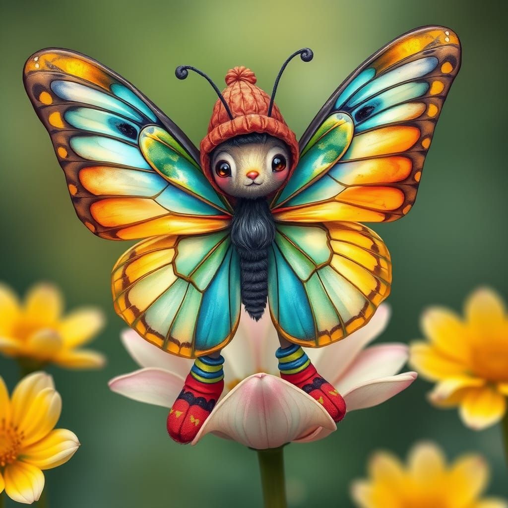 Mismatched Wing Butterfly Emerges, Illustration Style
