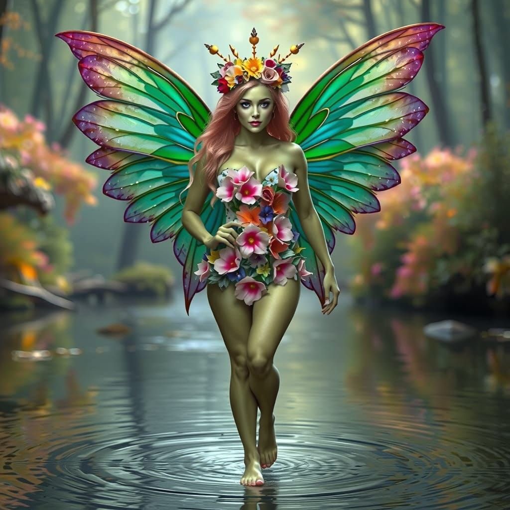 Fae Queen Walks on Water: Photorealistic Pin-Up